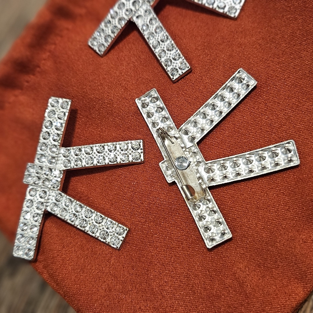 Silver Crystal Brooch Bow Set Of 3